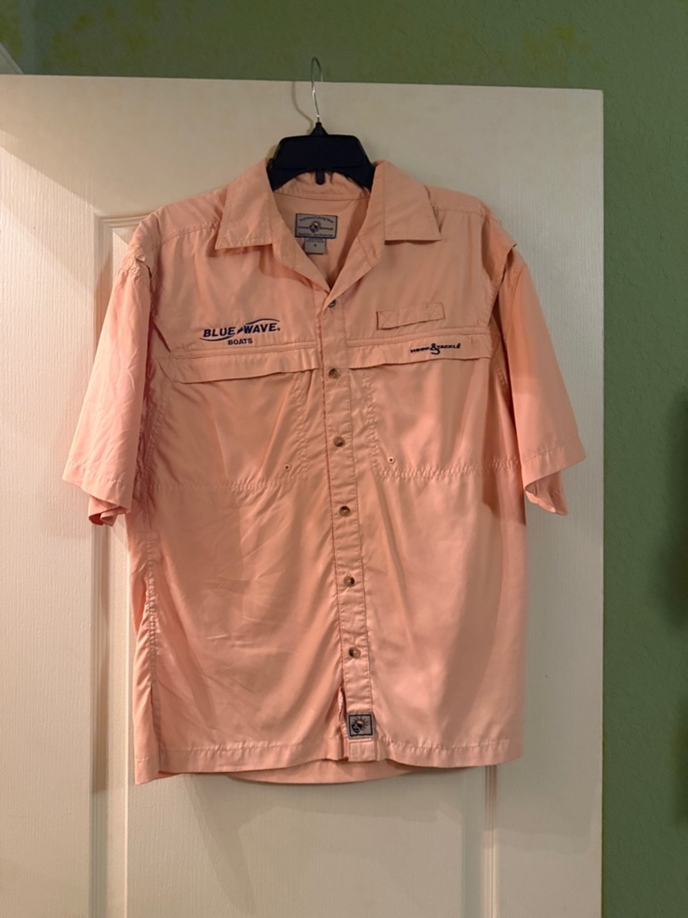 Blue Wave Boats Short-Sleeve Button Down Shirt - Peach